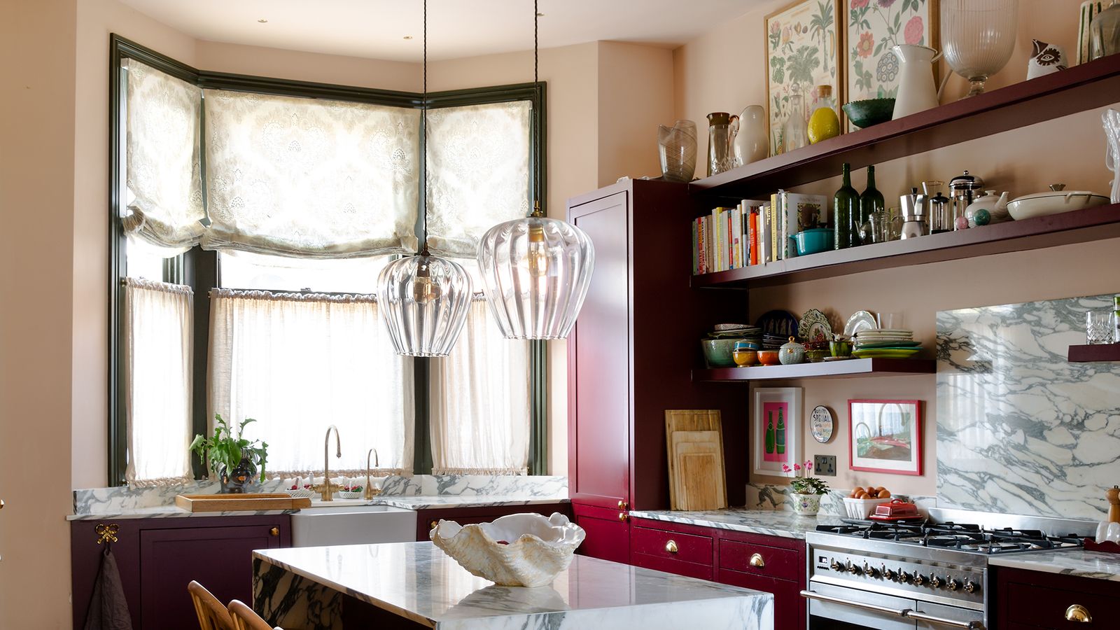  Image may contain: kitchen ideas, angelica squire, pink kitchen, farrow and ball setting plaster