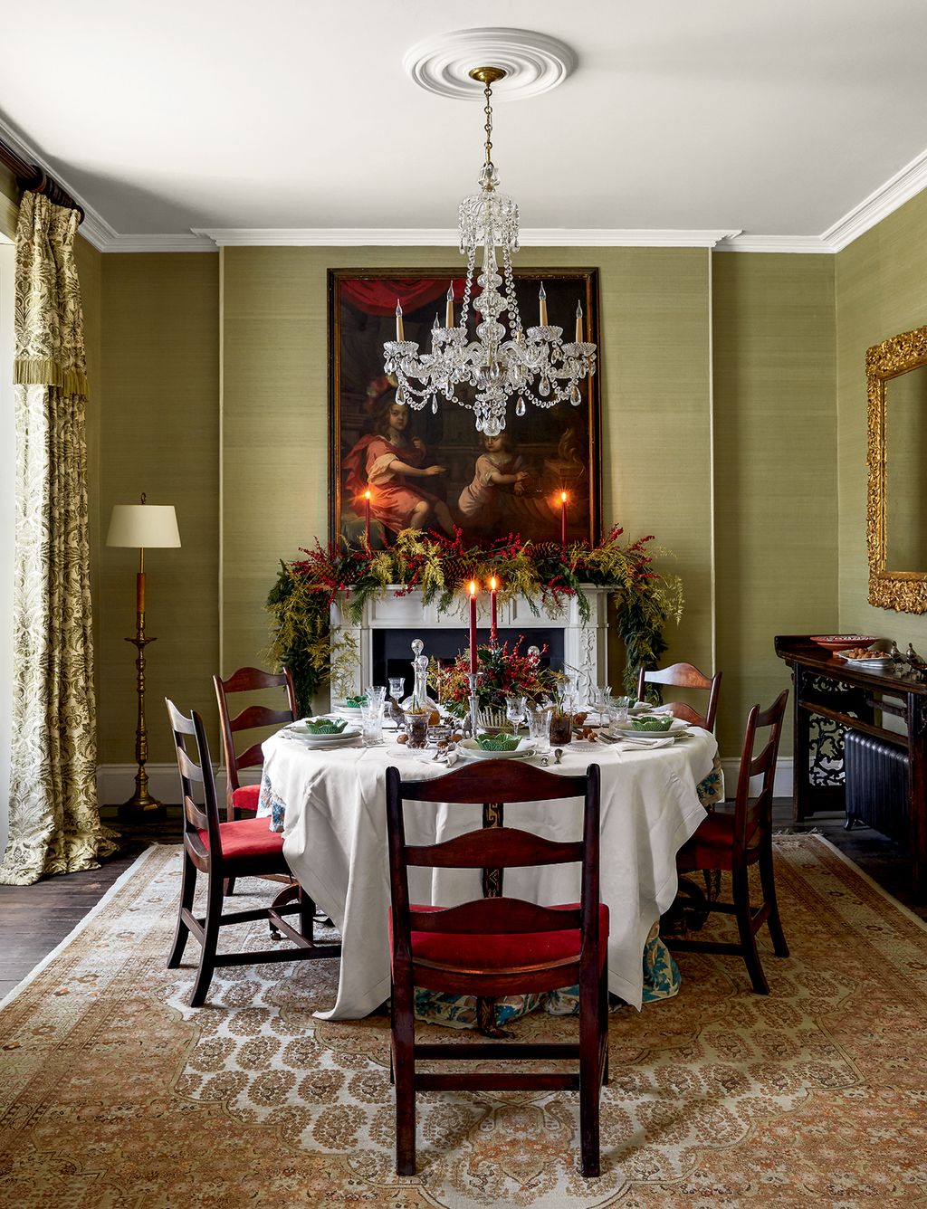 Image may contain Furniture Chair Plant Flooring Lamp Interior Design Indoors Flower Blossom and Flower Arrangement