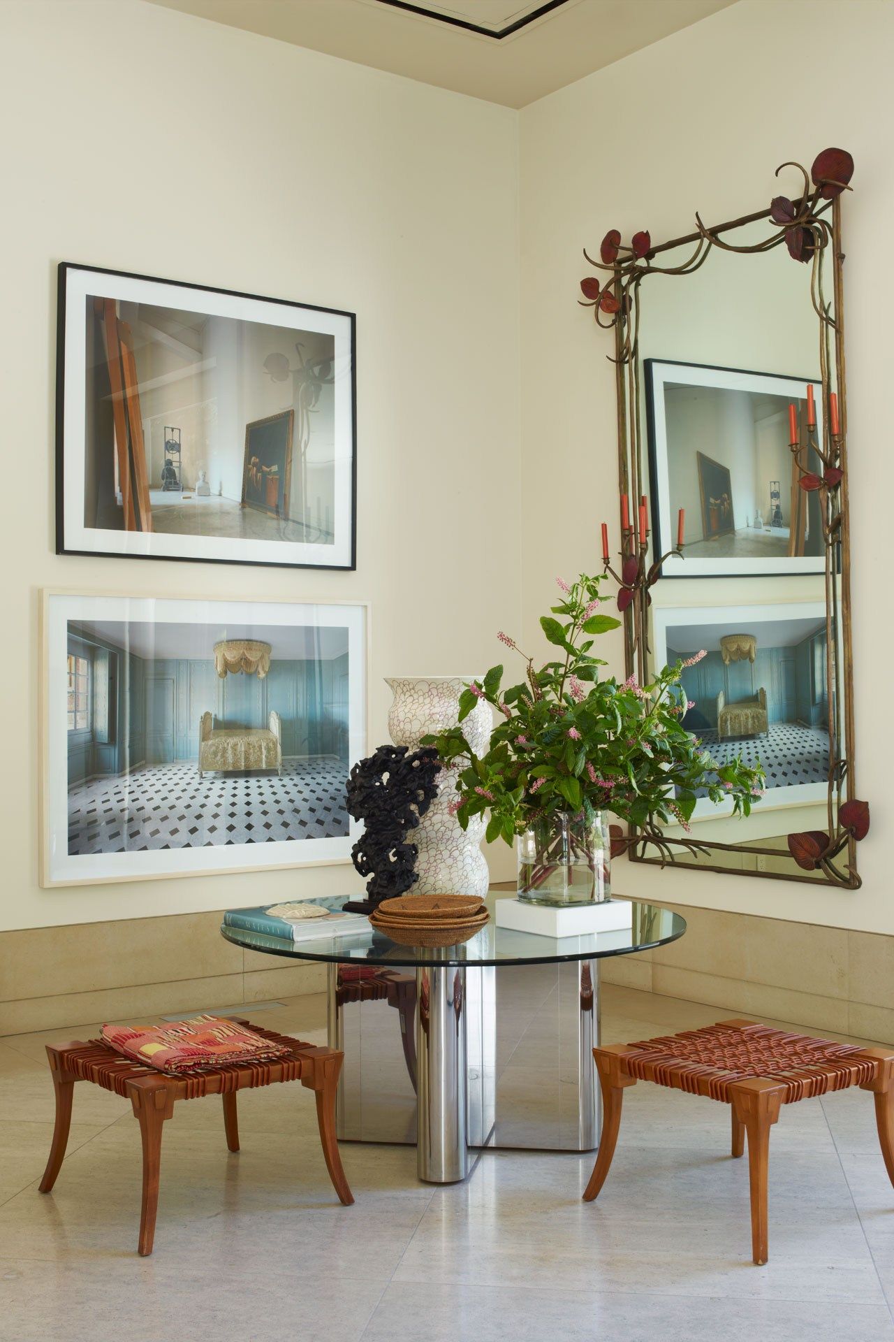 Image may contain Furniture Table Home Decor Dining Table Interior Design Indoors Living Room Room and Plant