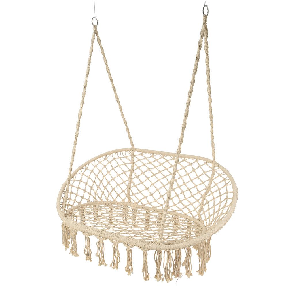 Twoseater outdoor hanging chair with fringing from A by Amara 195. buttongroup Shop now