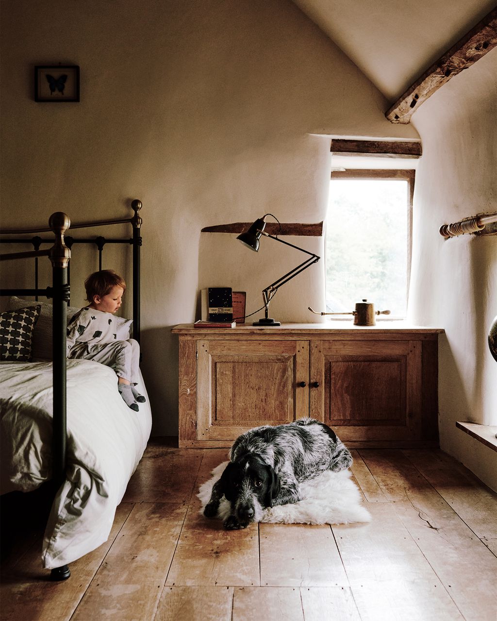 Image may contain Wood Furniture Flooring Human Person Indoors Hardwood Animal Dog Mammal Pet Canine and Housing