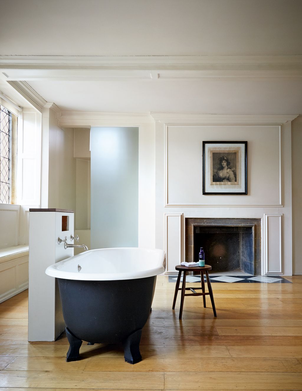 The freestanding tub is from French specialist Jacob Delafon.