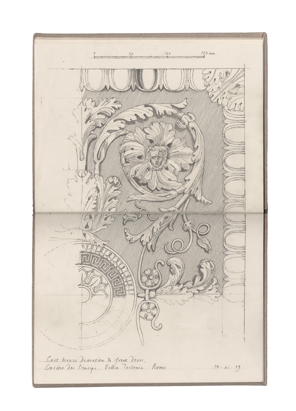 Cast bronze decoration to front doors Casino dei Principi Villa Torlonia Rome.