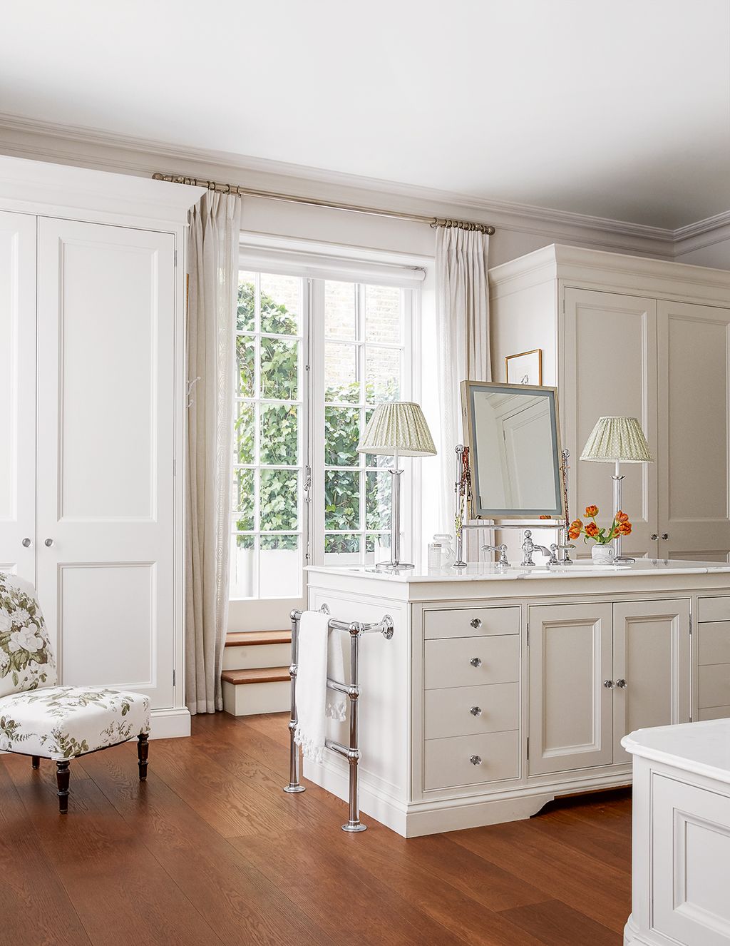 Image may contain Furniture Interior Design Indoors Wood Room Corner Flooring and Sideboard