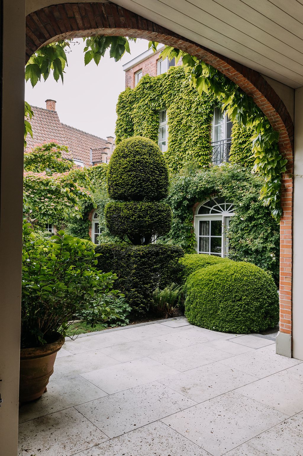Image may contain Plant Outdoors Flagstone Garden Arbour Vase Pottery Potted Plant Jar and Vegetation