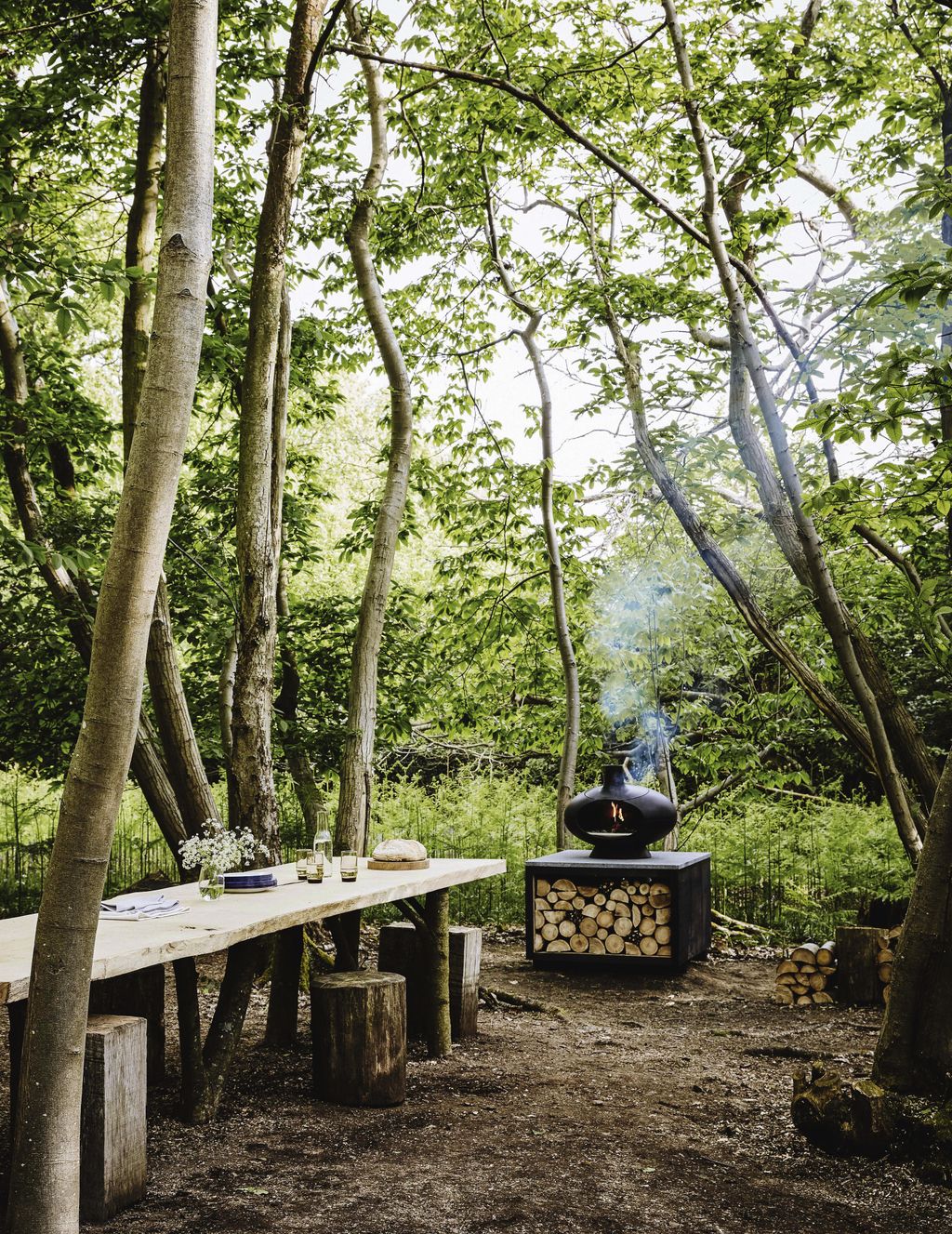 Next to the cabin is a dining area with a table by Jeremy.