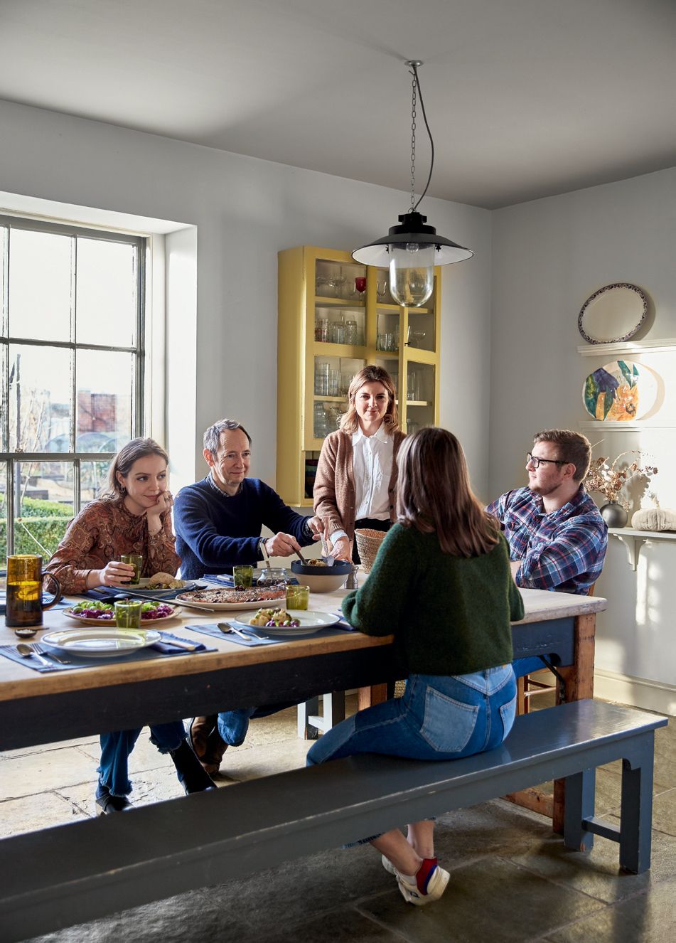 Lunch is served in the kitchen which looks out onto the garden.
