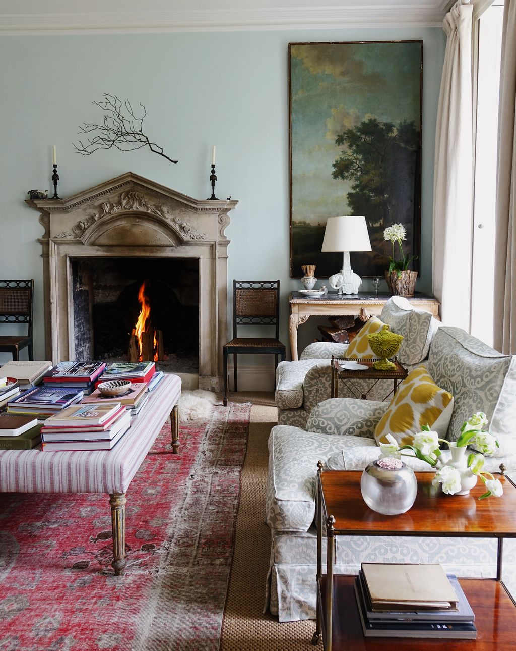 Kidston wanted the sitting room to be a calm space so she painted the walls pale blue an almost accidental choice she...