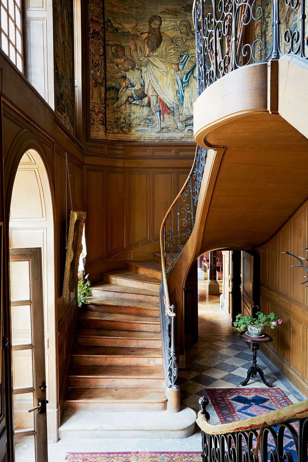 Image may contain Flooring Wood Staircase Hardwood Banister Handrail Floor Interior Design and Indoors