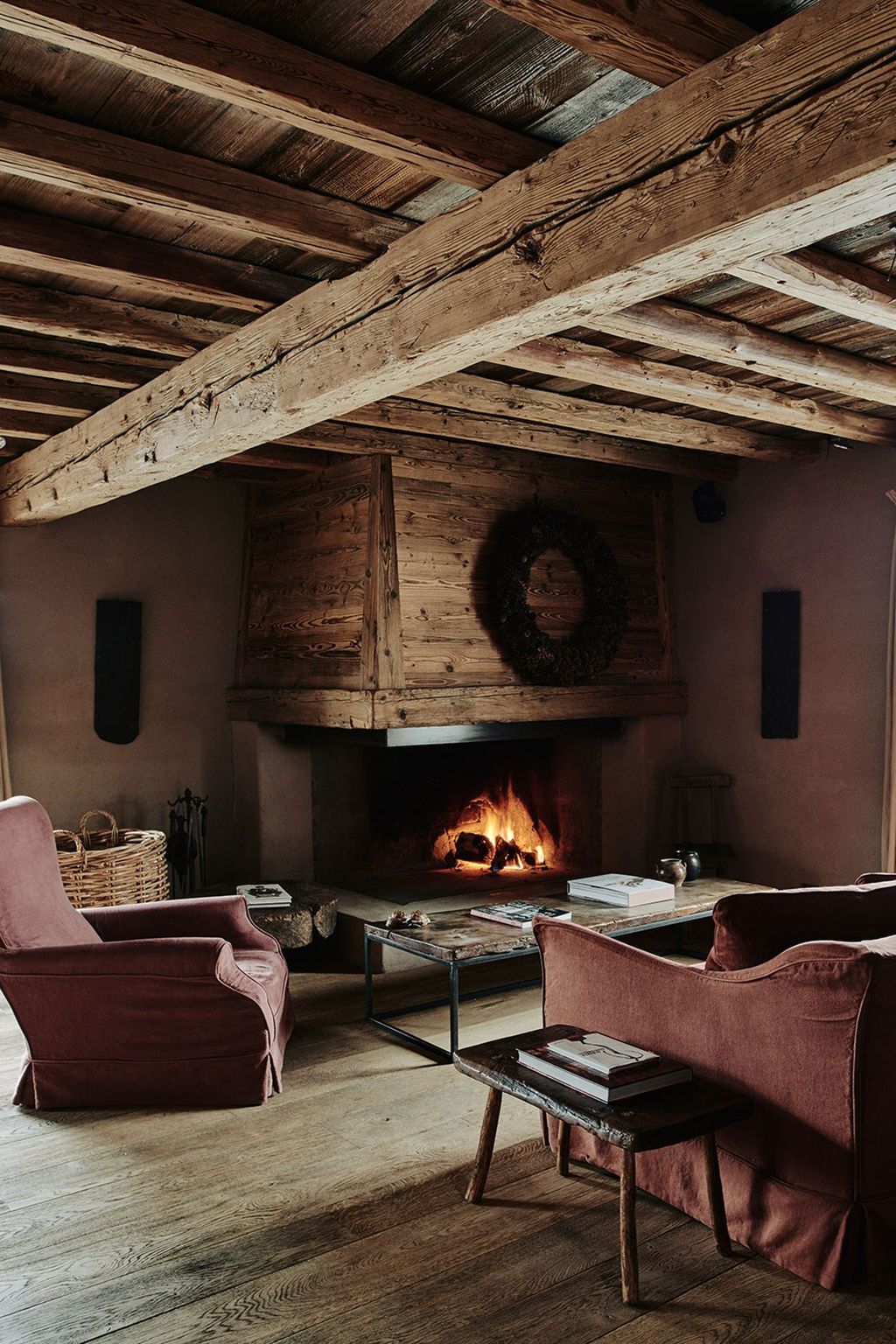 Rustic Open Fire Sitting Area | Living Room Design Ideas
