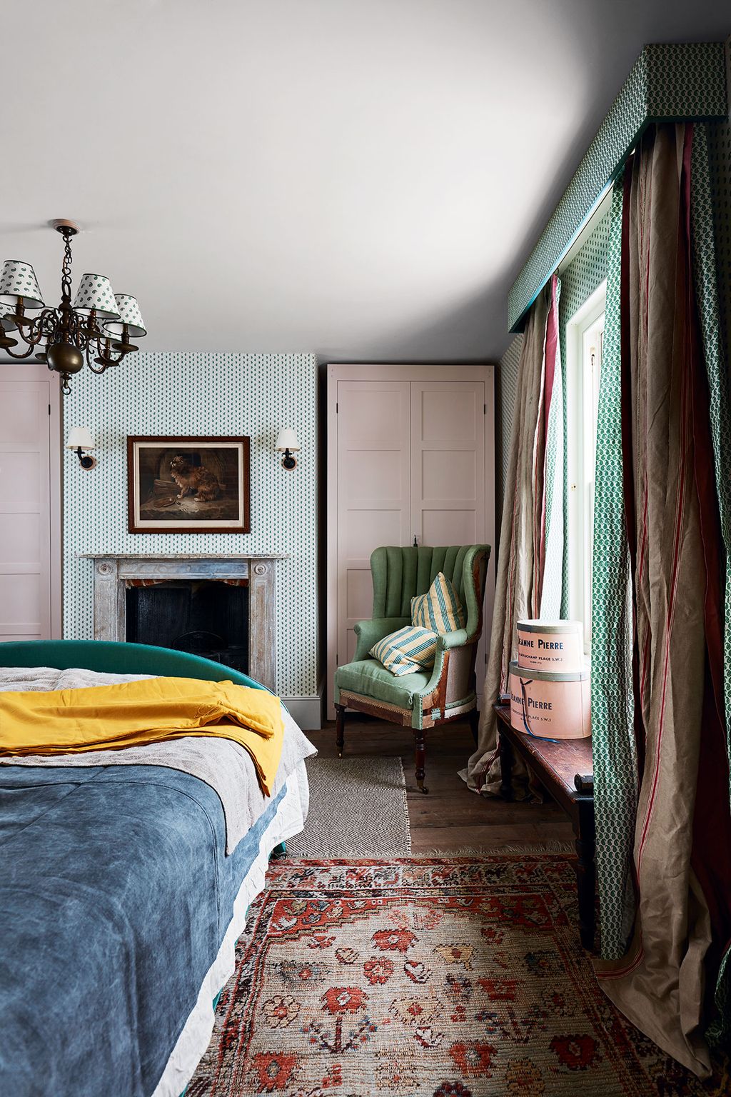 Image may contain Room Indoors Living Room Interior Design Furniture Bedroom Bed Rug Wood and Lamp