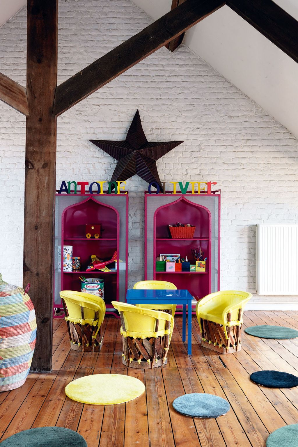 Image may contain Furniture Chair Wood Interior Design Indoors Star Symbol Symbol and Table