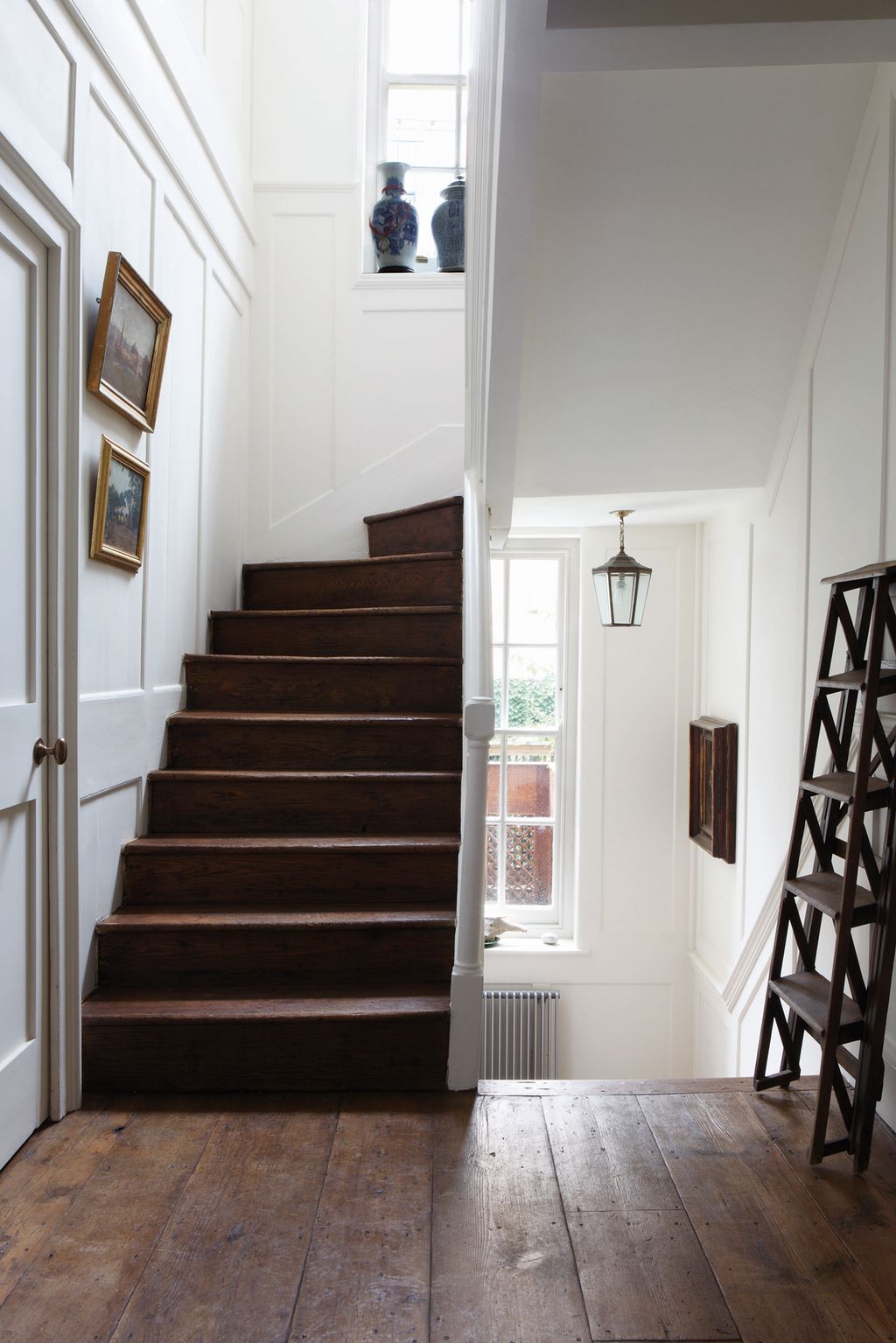 The staircase was stained to match the floorboards.