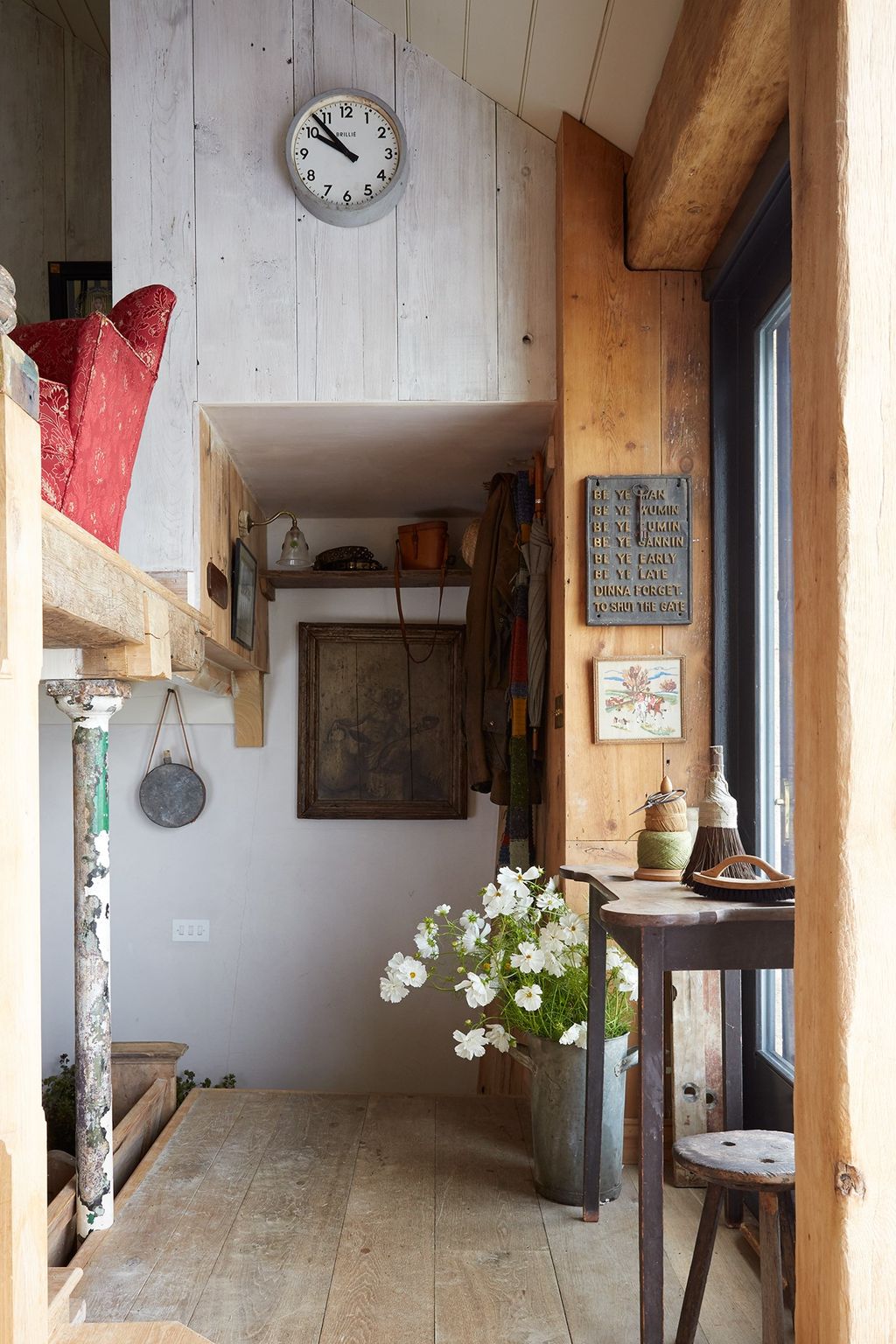 Christopher insisted that the builders remove any protective plastic from the newly laid floor keep their muddy boots on...