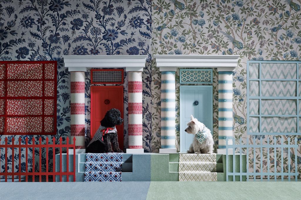 Red White  Blue Mix Of Fabrics Pillars Fence