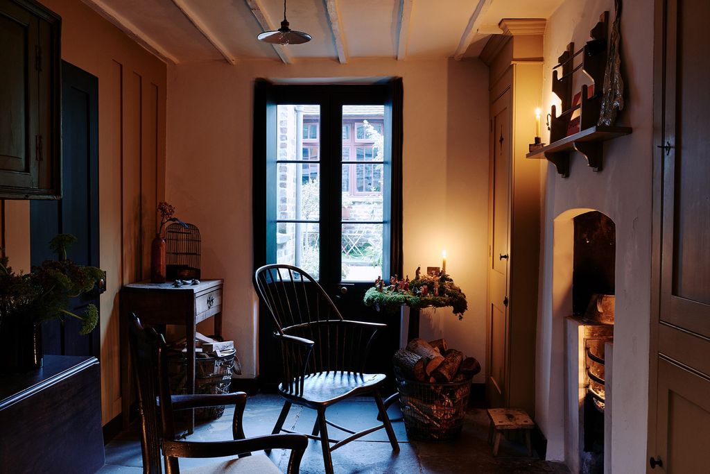 A toasty scene by the fire.