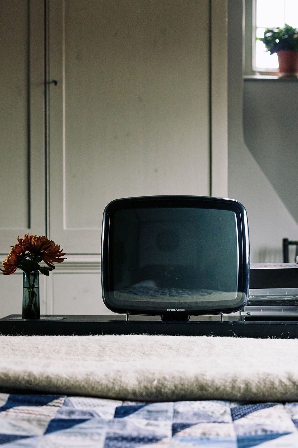 The Italian Brionvega television is a rare concession to modernity.