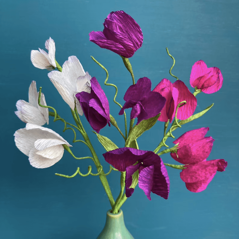 Crepe paper sweet peas 10 from Little Felt Boutique on Etsy.  buttongroup Shop now