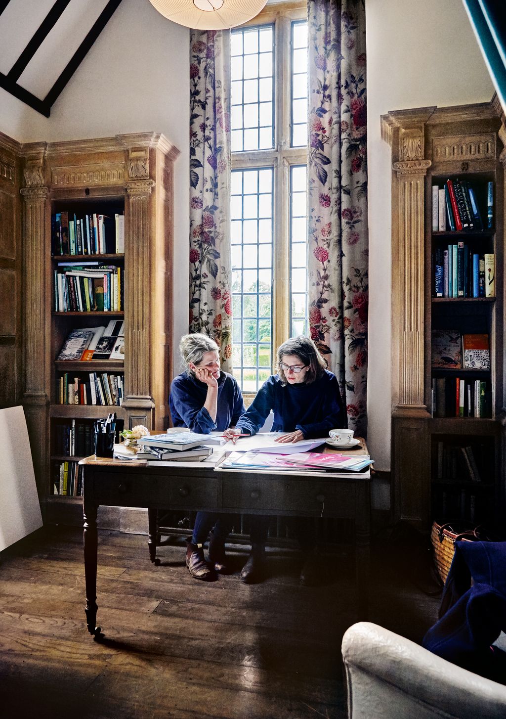 Bridget  and Henrietta in the library.