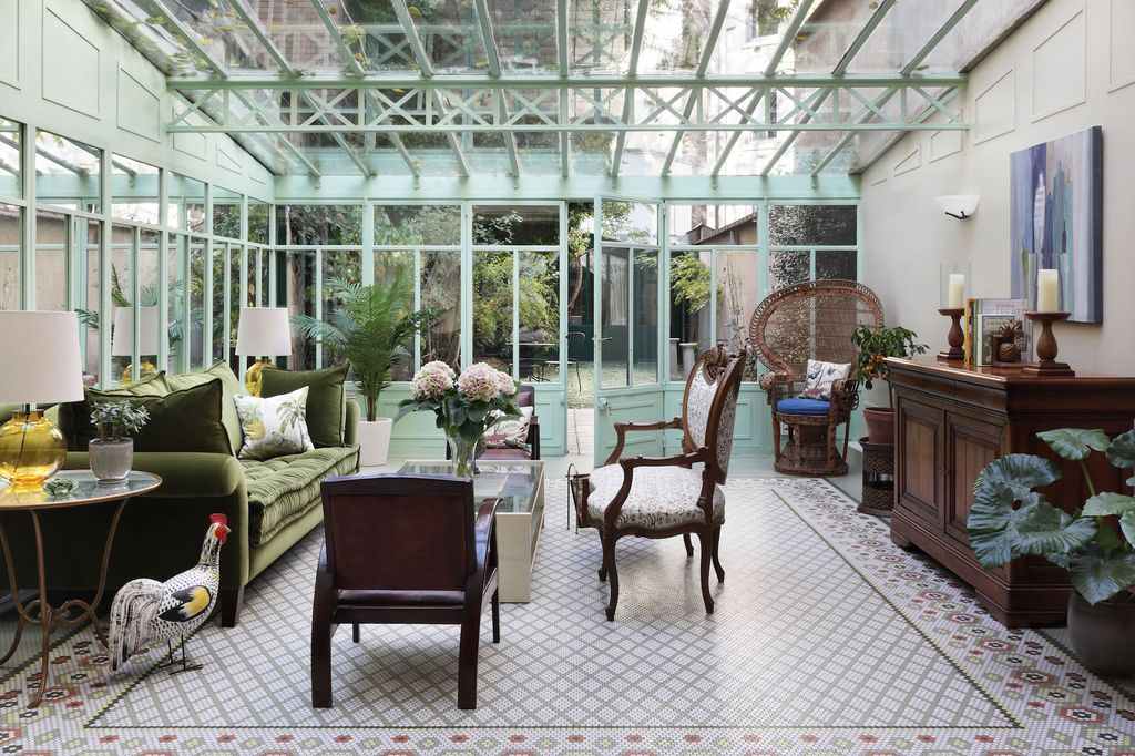 Kate Aslangul of Oakley Moore designed this conservatory in Paris. The mosaic tiles are original the house previously...