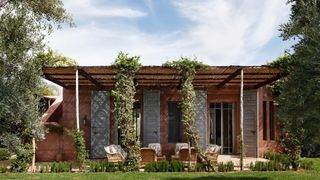 Image may contain Patio Outdoors Porch Nature Pergola Building Housing Plant Countryside Grass Shelter and Rural