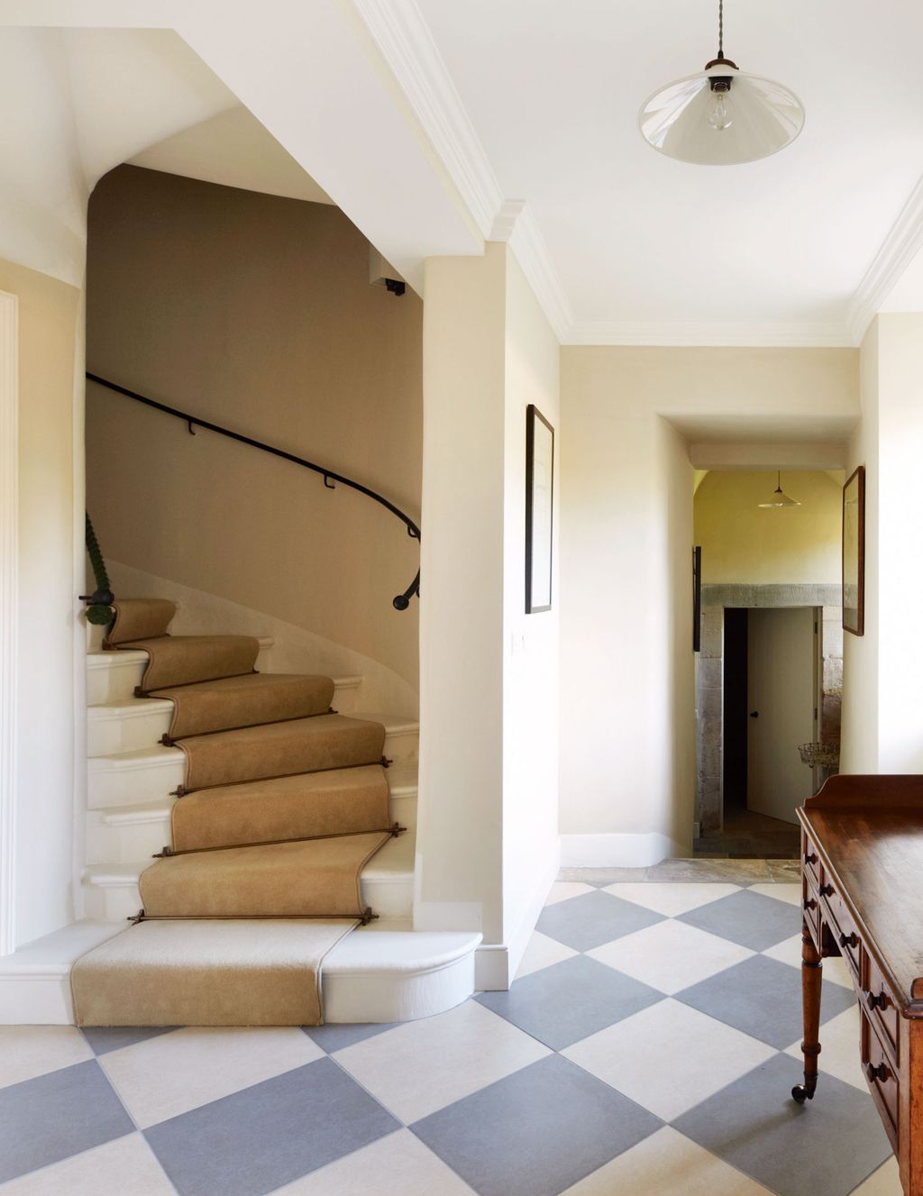 Image may contain Flooring Floor Wood Hardwood Staircase Interior Design Indoors Living Room and Room