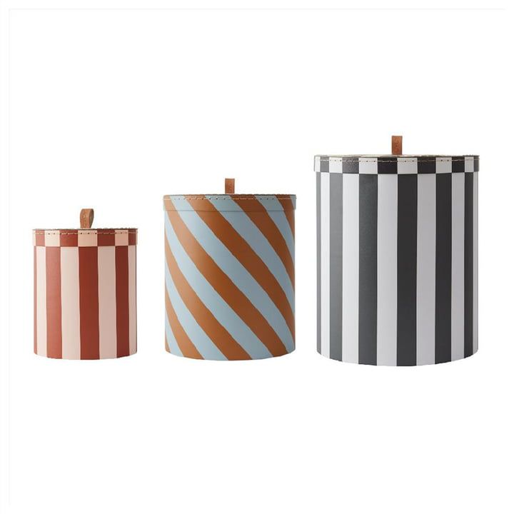 Storage Box 42.85 from Connox.  These fabulously striped boxes are perfect for on display storage.  buttongroup  SHOP NOW
