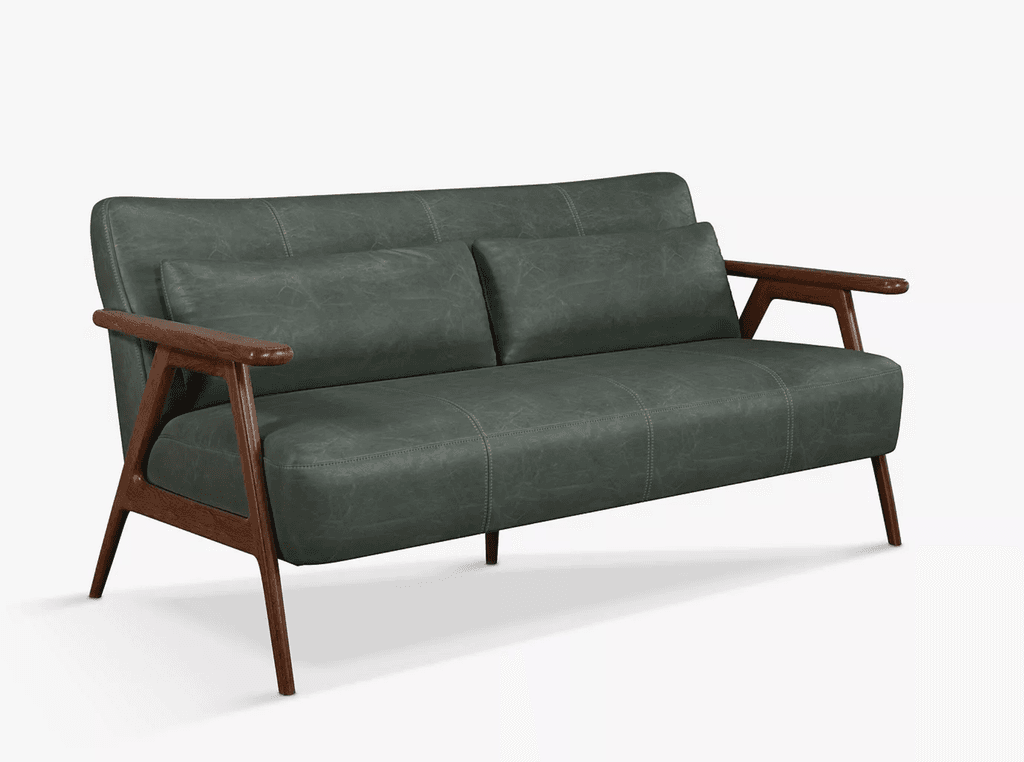 Leather sofa green with wooden frame