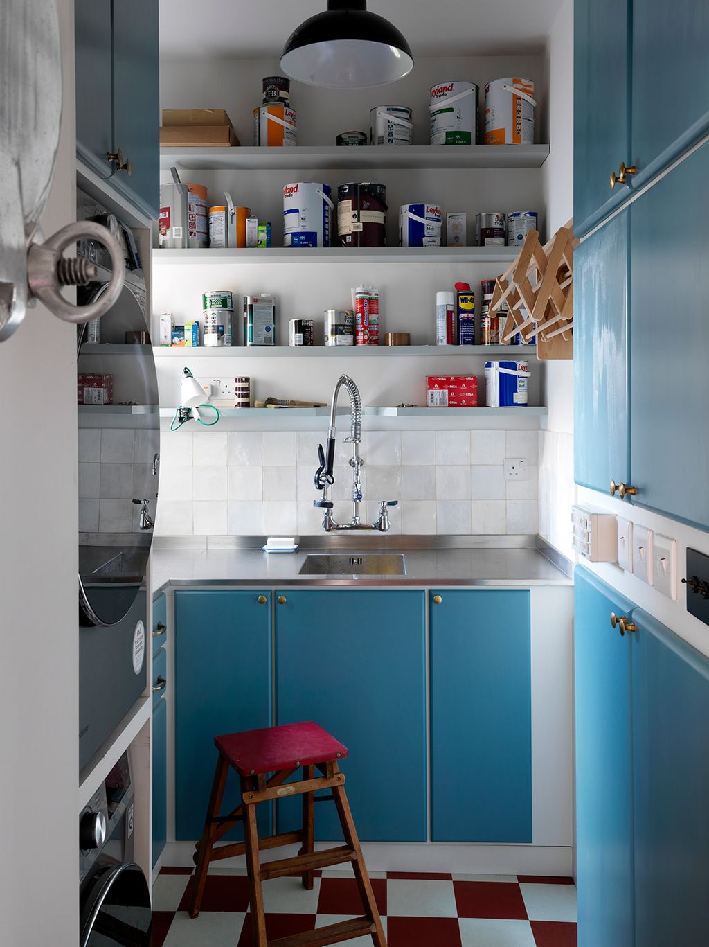 Image may contain Furniture Shelf Indoors Room Sink Faucet Interior Design and Kitchen