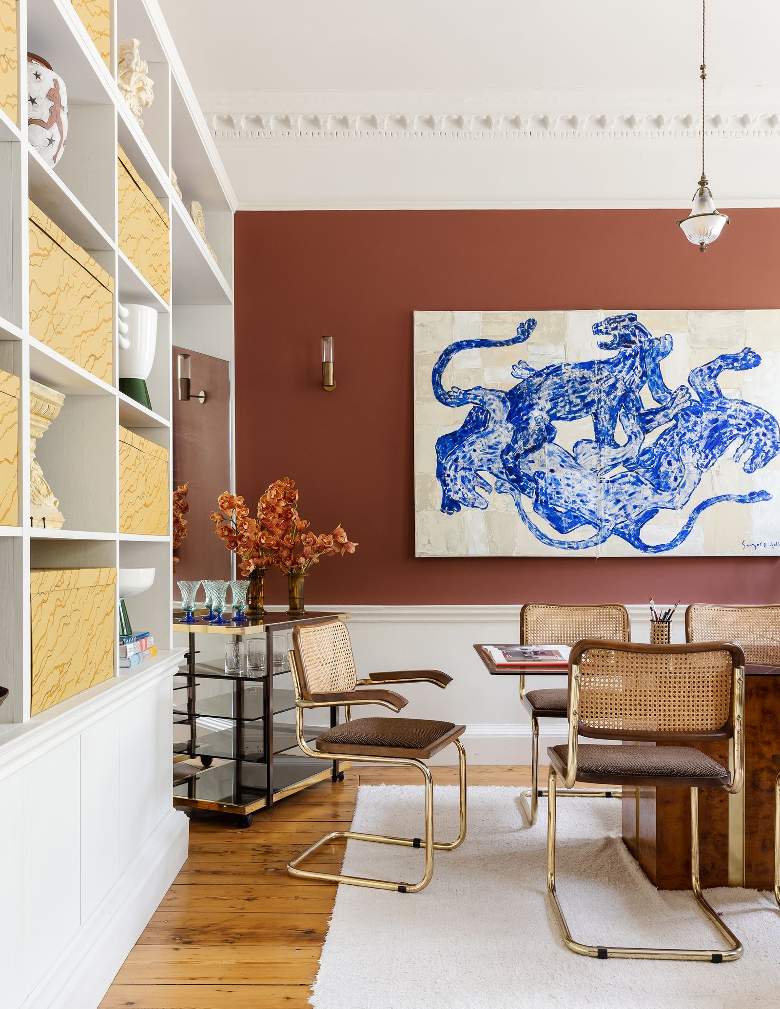 Image may contain Furniture Chair Interior Design Indoors Restaurant Wood Shelf and Cafe