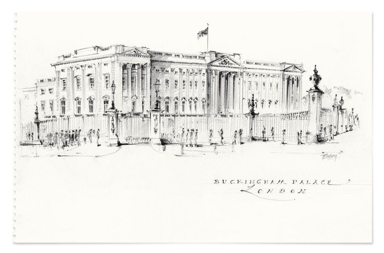 Image may contain: House, Building, Housing, Mansion, Palace, Architecture, Human, Person, Art, Drawing, and Sketch