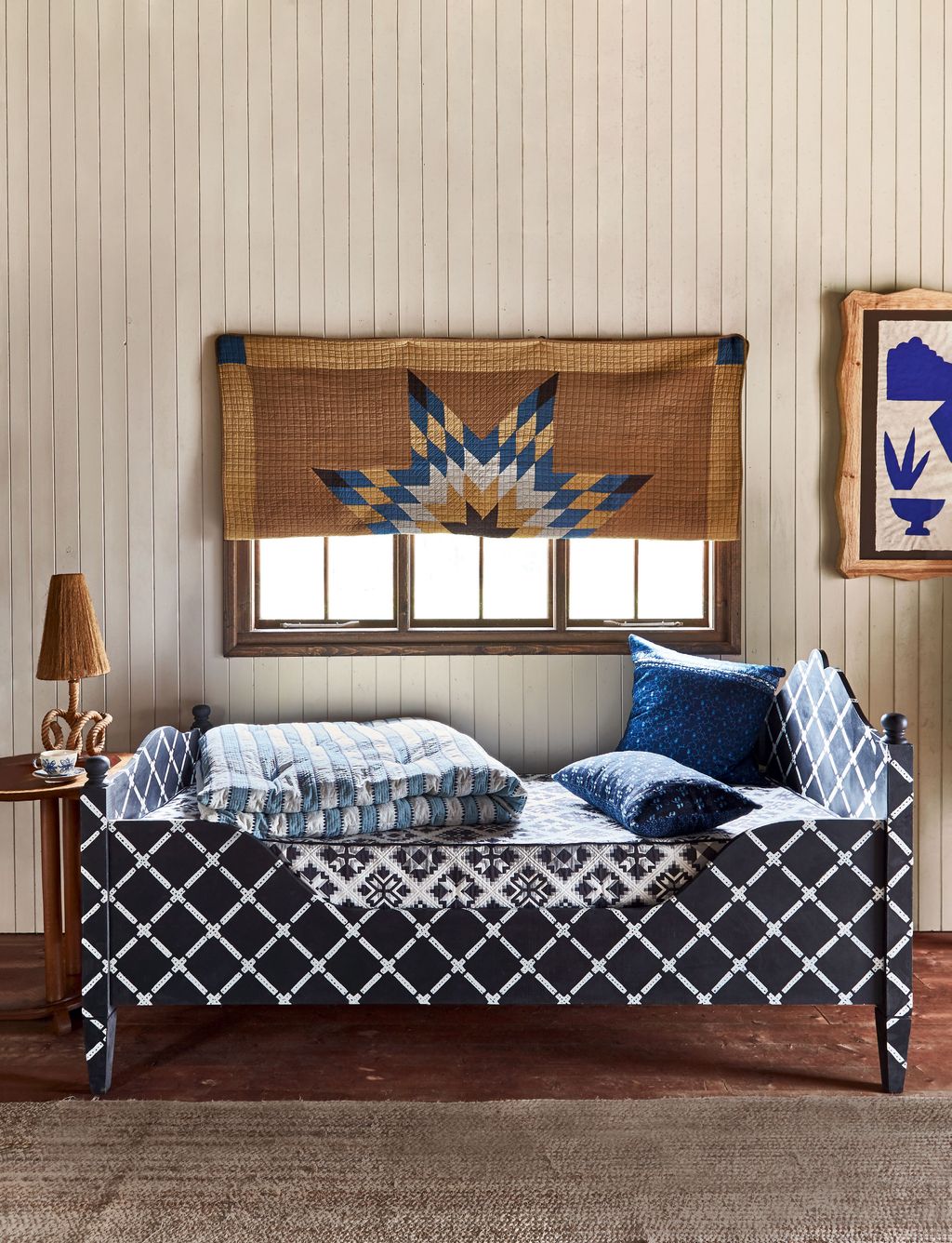 ‘House White 52 for 2.5 litres estate emulsion from Farrow  Ball.  Window cover ‘Big Star cotton patchwork quilt  by...