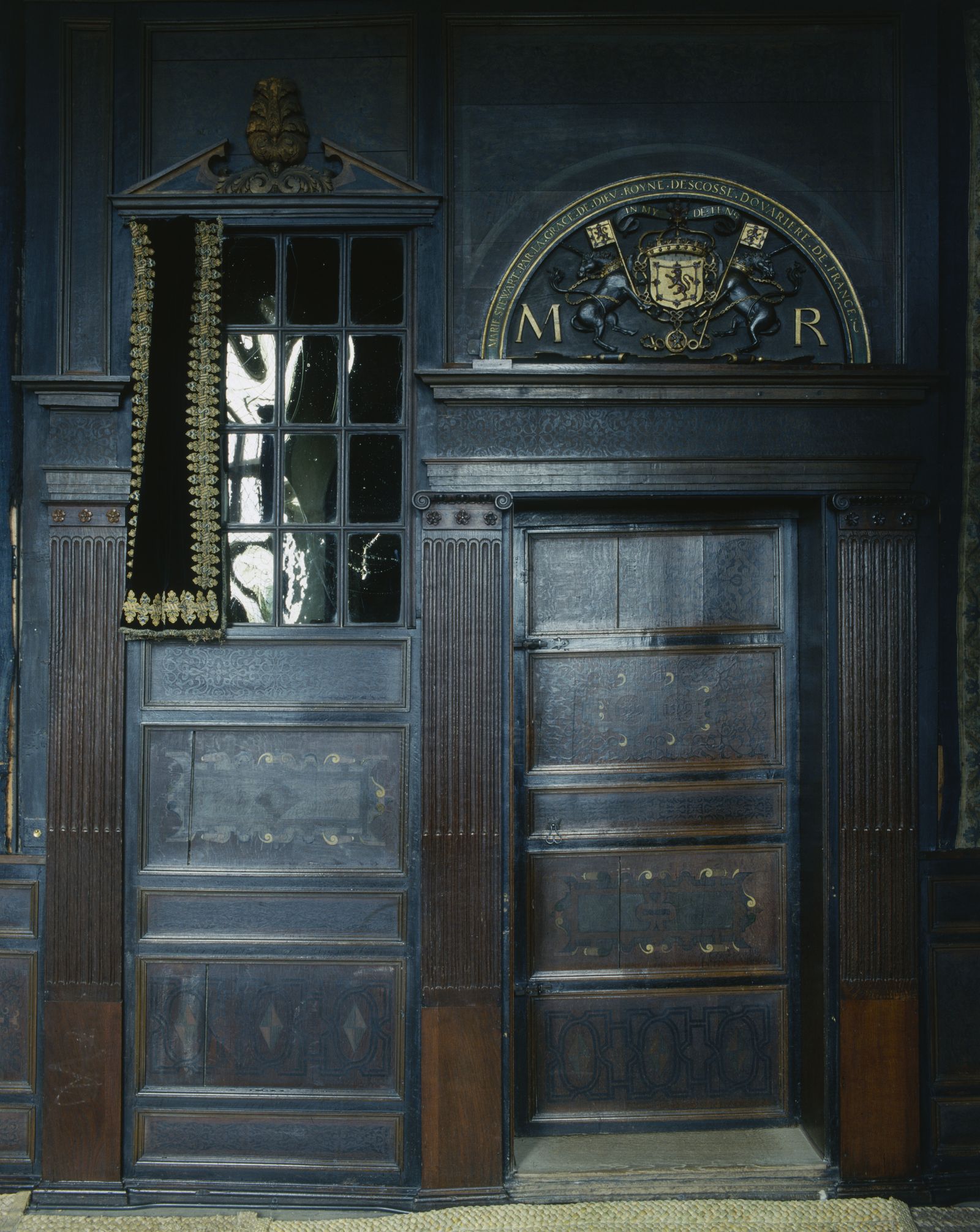 The room where Mary Queen of Scots was confined at Hardwick Hall “MR” stands for Maria Regina