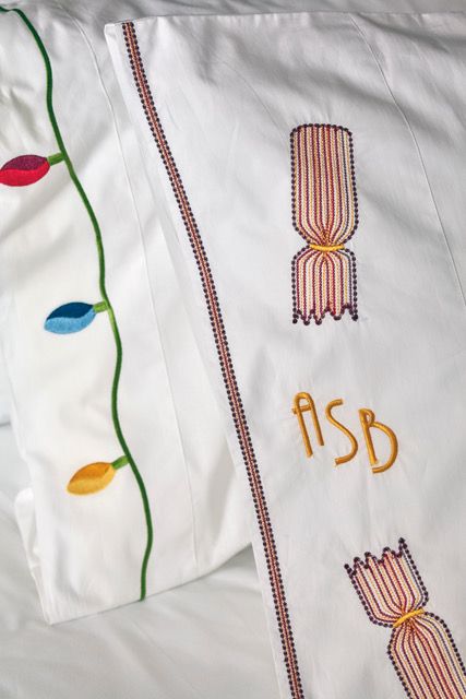 Monogrammed bed linen by Peter Reed