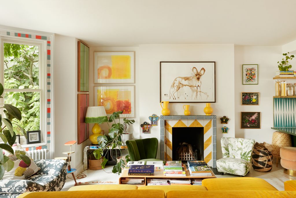 Image may contain Living Room Room Indoors Interior Design Furniture Fireplace Hearth Table Home Decor and Cushion