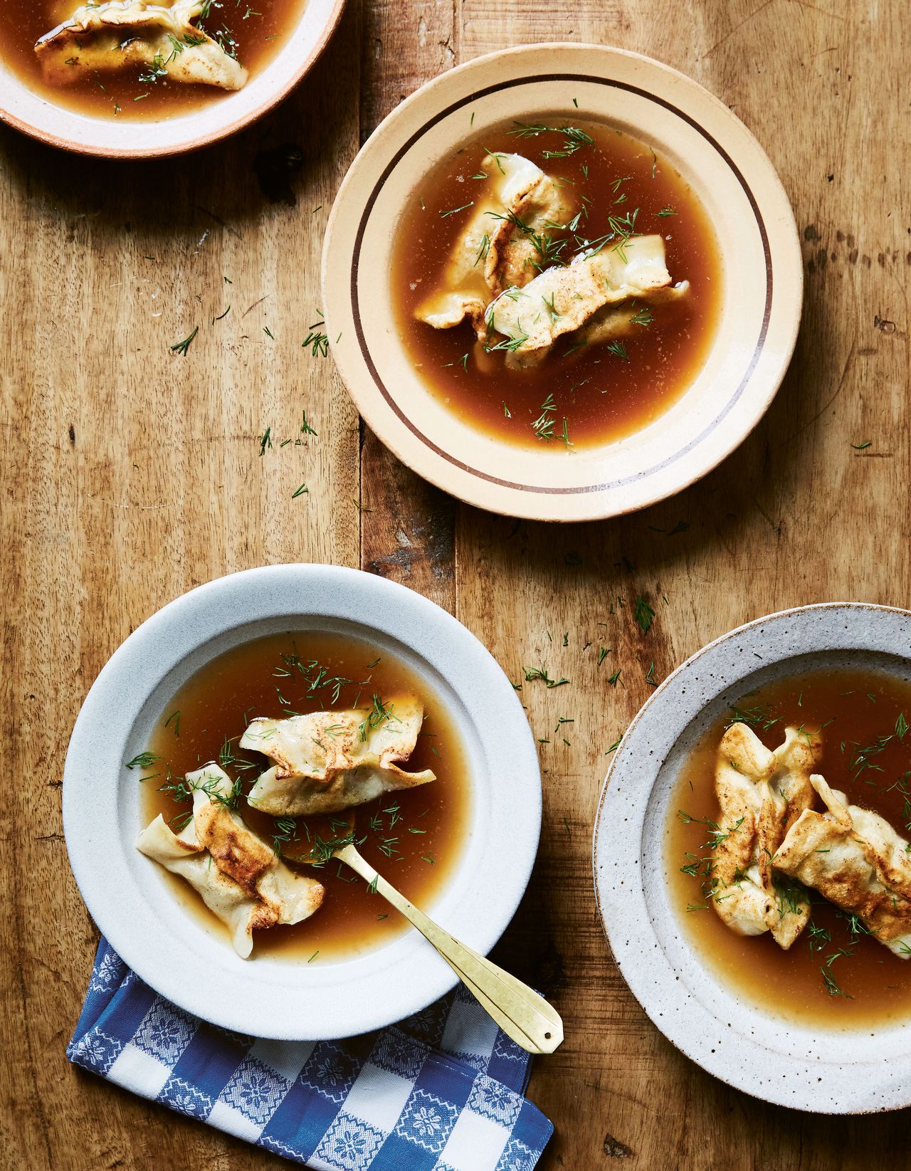 Ziuta's slowcooked beef and vegetable pierozki in broth