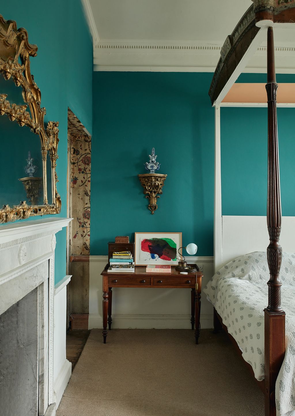 The couples bedroom with For Anthony by Howard Hodgkin on the bedside table.