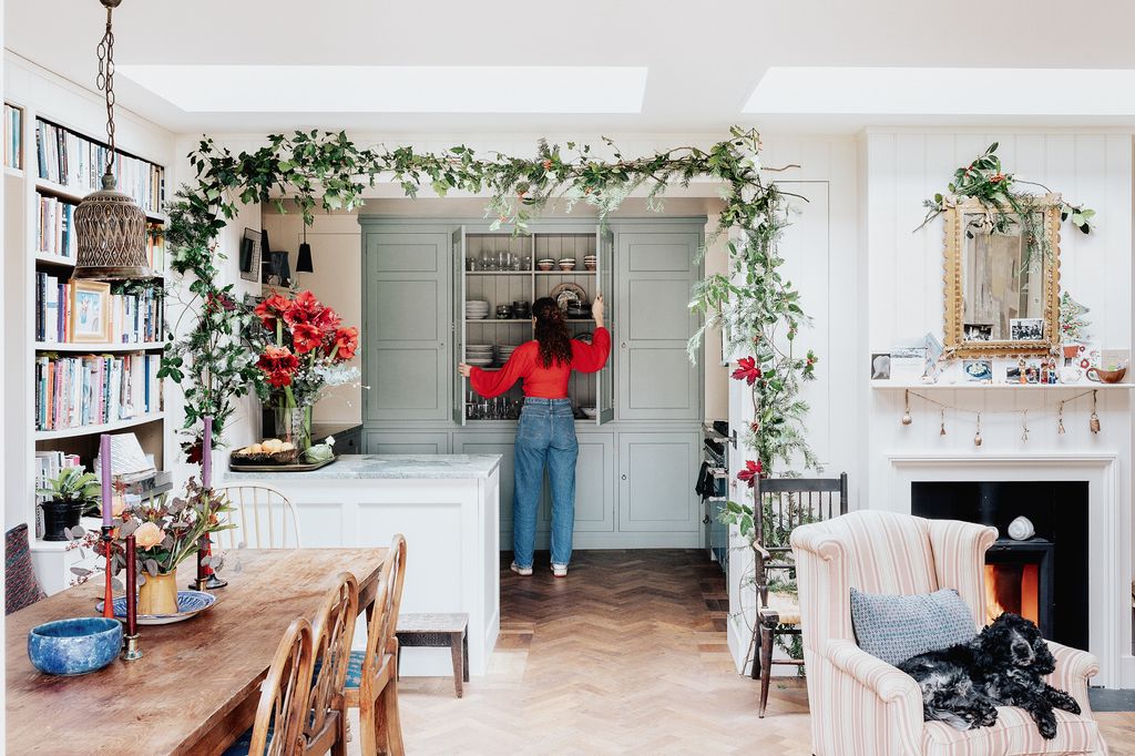 She chose three different paint colours to echo the countryside in winter and the scratched paint on old Scandinavian...