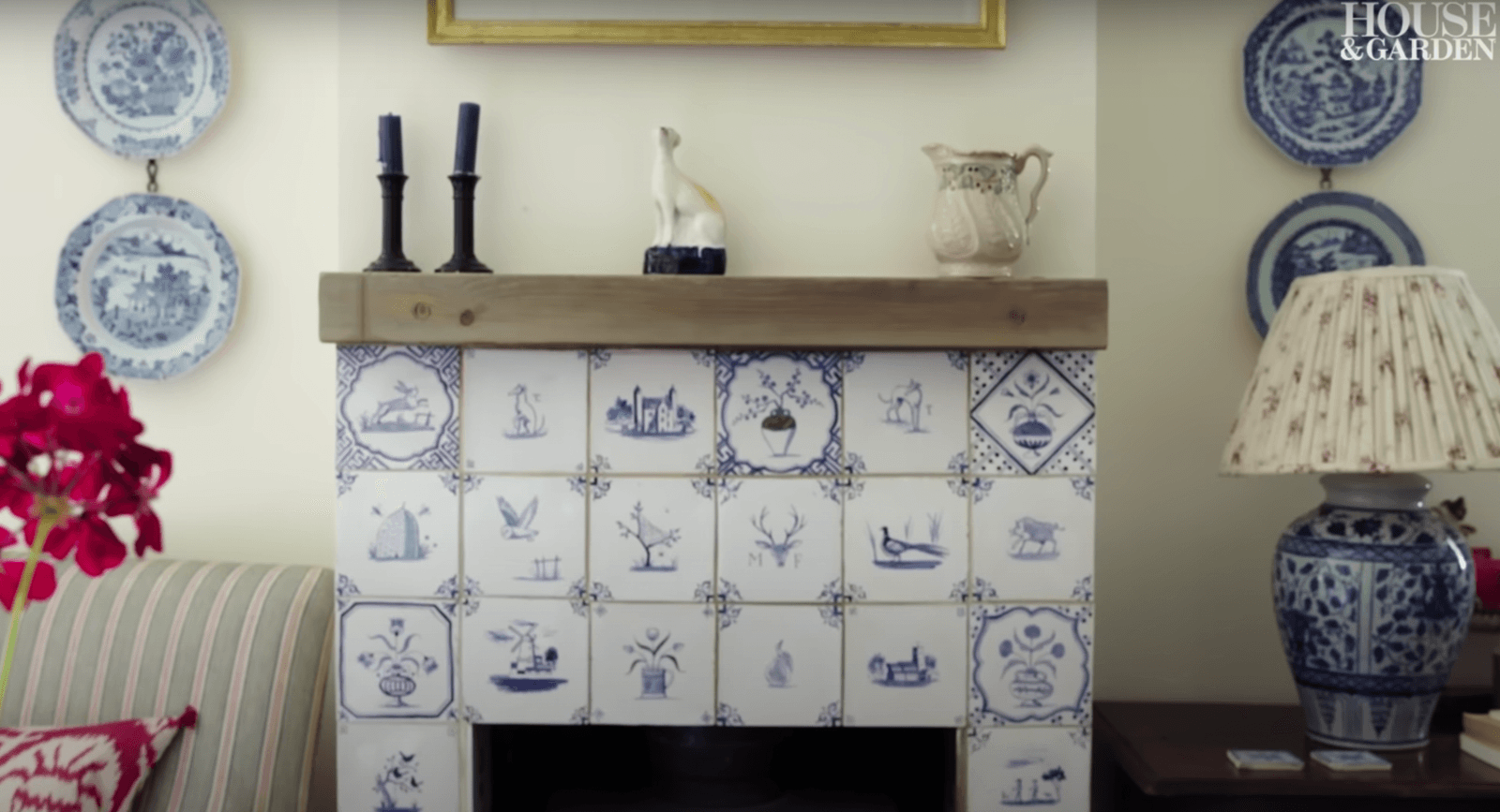 A still from House amp Garden's video of Carlos' country house picturing Carlos' Delfttiled hearth. Each handpainted...