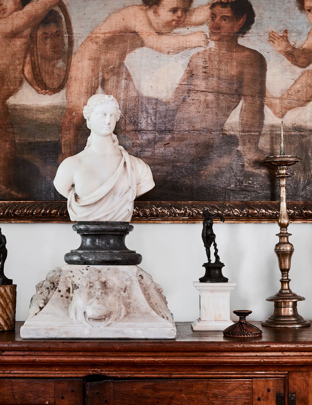 A marble 17thcentury bust of Diana mingles with a 19thcentury bronze figure of Venus.