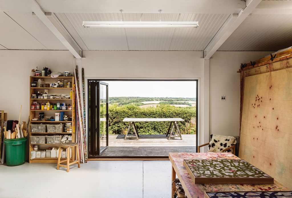 The studio looks out onto the rolling countryside.
