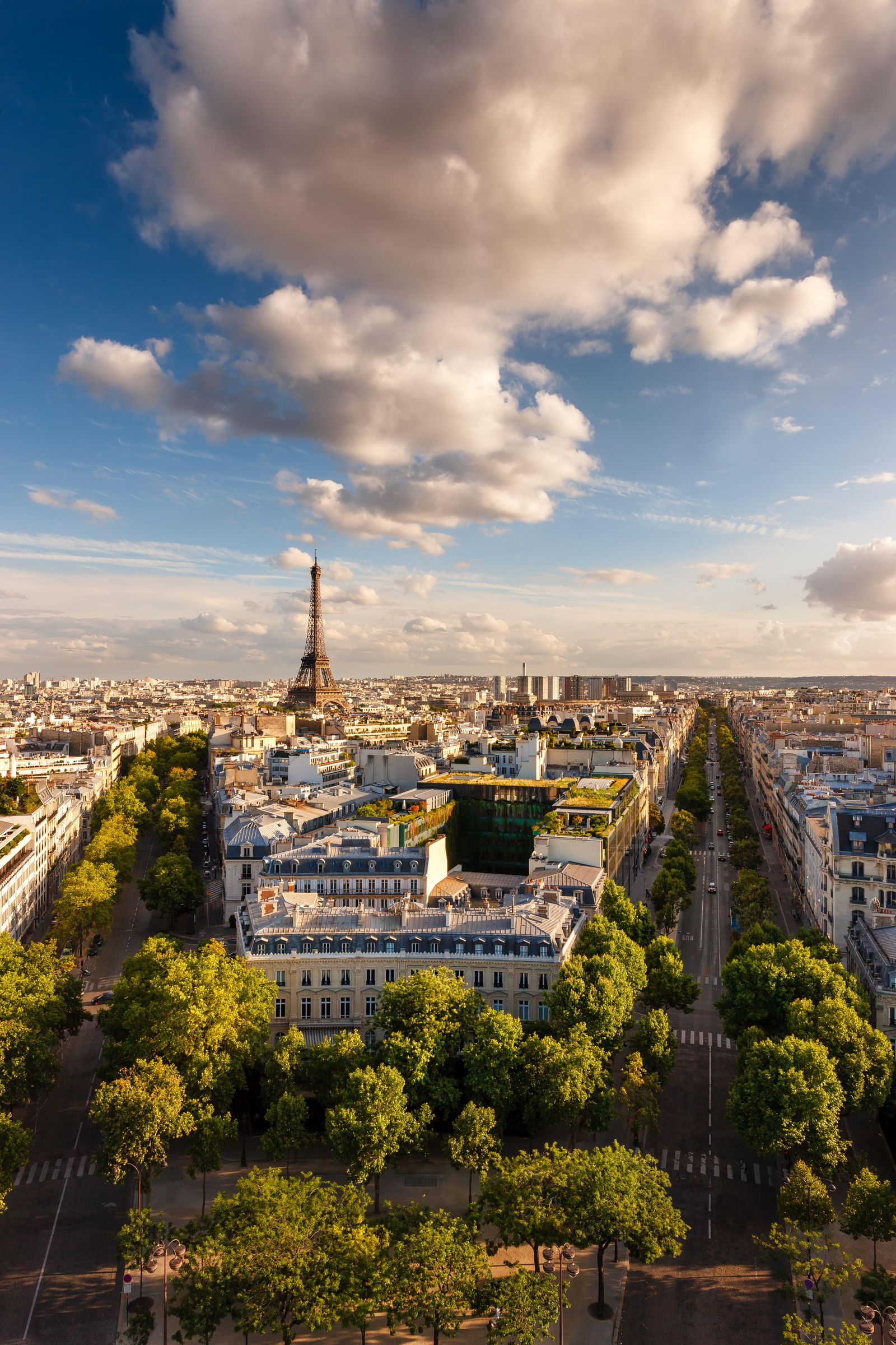 Paris' sweeping boulevards leading to the iconic Eiffel Tower.