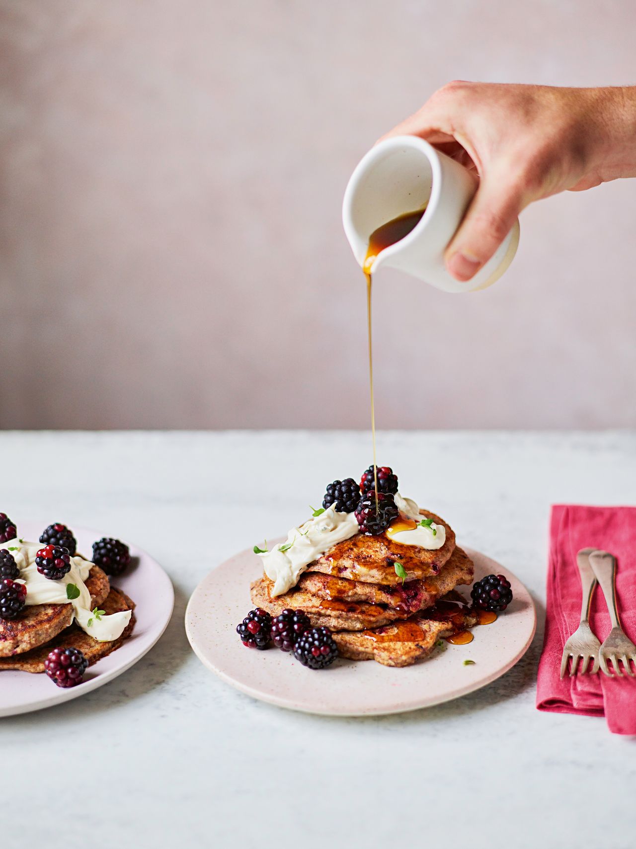 Vegan blackberry and banana pancakes