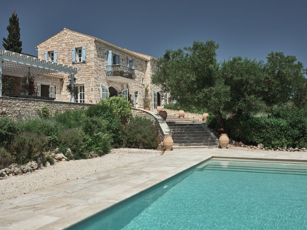 High up in the hills on the north of the island this unusual Tuscanstyle villa has beautiful views over the Ionian sea....