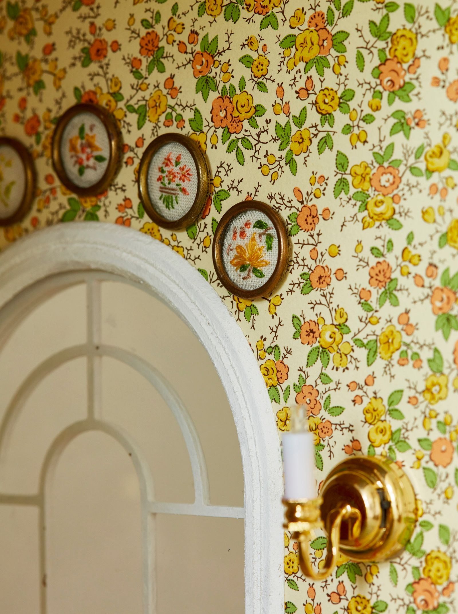 My mother did the embroideries in curtain rings above the window  these were an experiment the first she ever made.