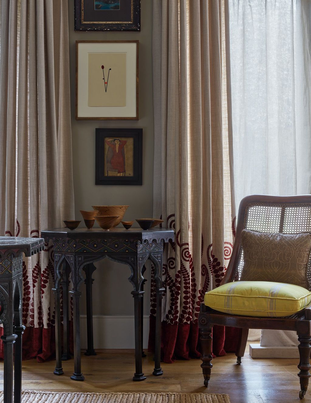 The living room curtain are in Neisha Crosland ‘Gypsy Flock on linen.