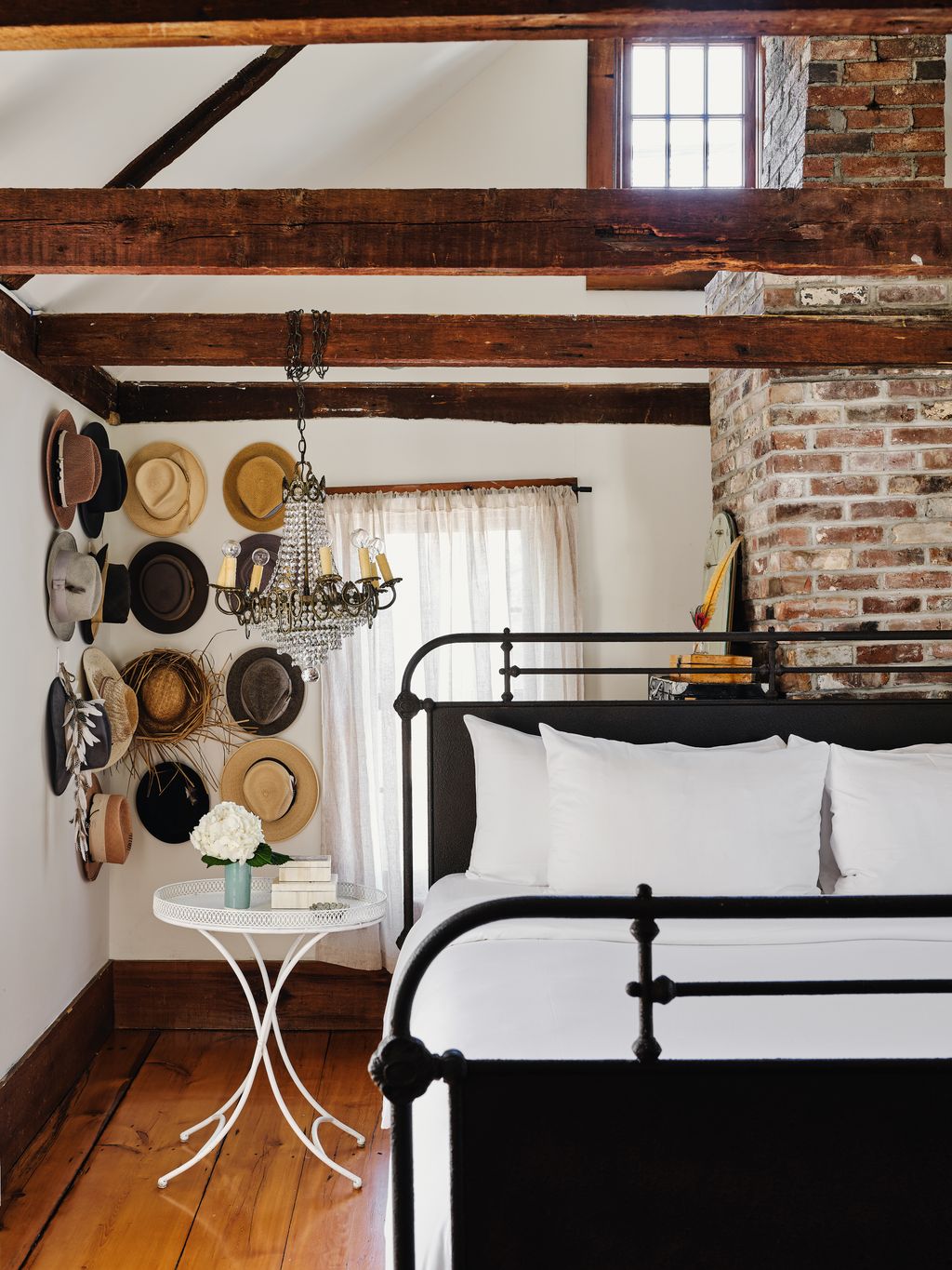 A collection of Kevins hats in the main bedroom.