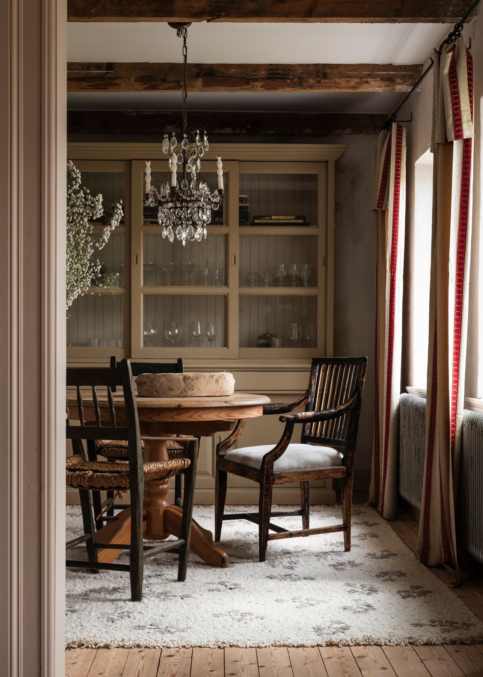 Maja found the striped curtains and candelabra in Paris at her favorite antique market Paul Bert Serpette. The chairs...