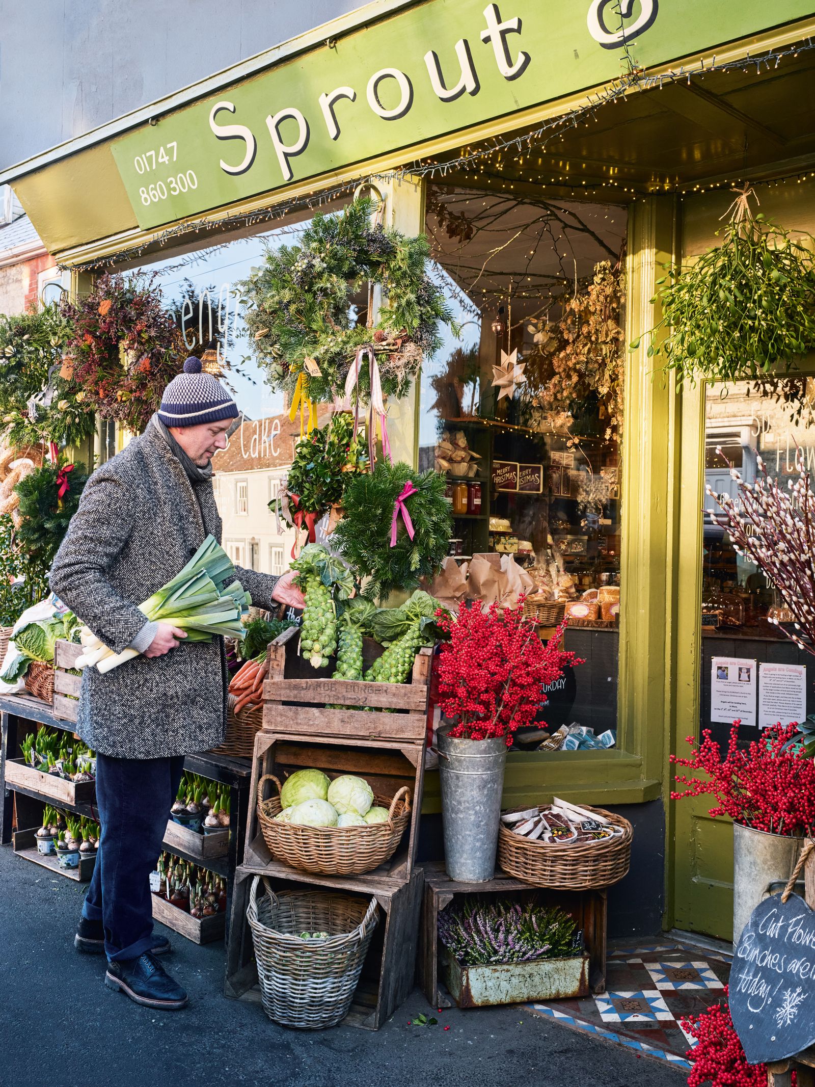 Alex buys vegetables at Sprout and Flower in Mere.