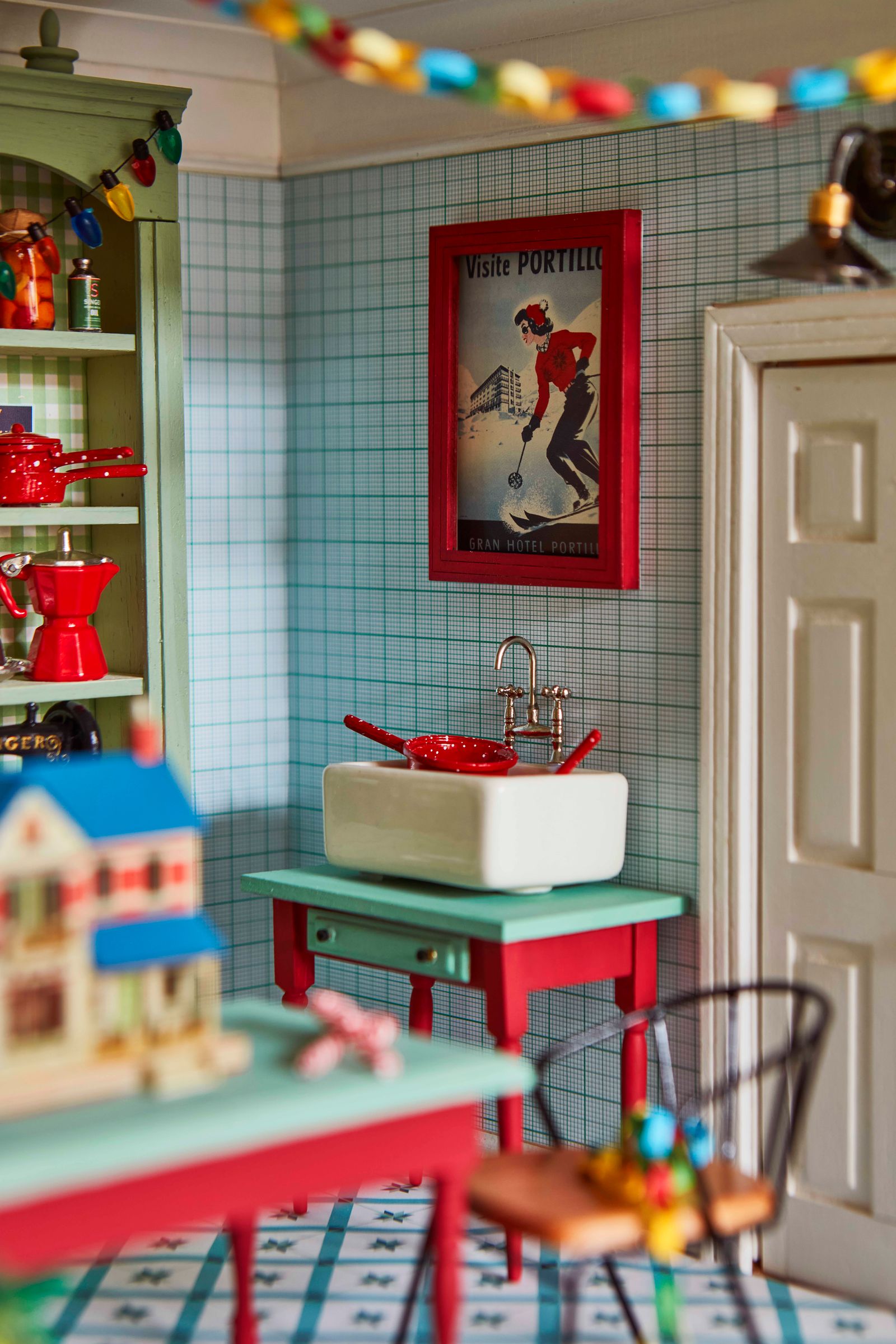 The intricate decoration of a magical Christmas doll's house